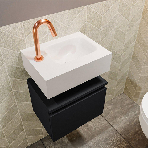 MONDIAZ ANDOR Toiletmeubel 40x30x30cm met 1 kraangaten 1 lades urban mat Wastafel Lex rechts Solid Surface Wit SW473942
