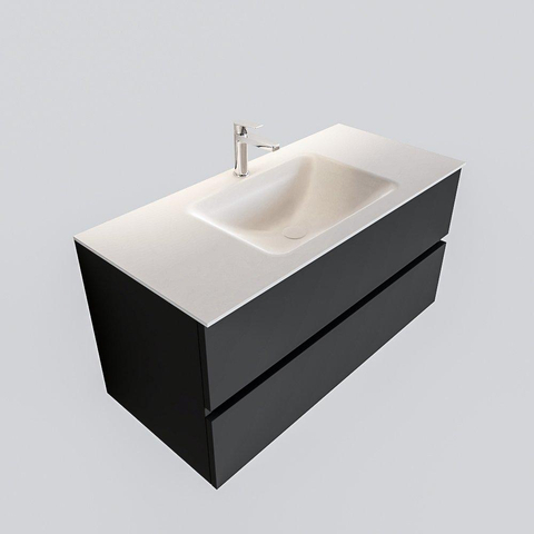 MONDIAZ VICA Ensemble de meuble salle de bain - 100cm - 2 tiroirs - lavabo Cloud central - 1 trou de robinet - solid surface gris foncé SW409769
