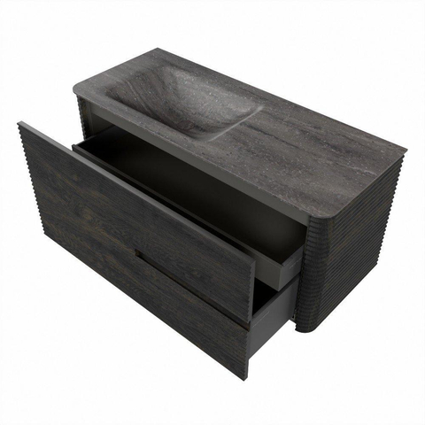 Mondiaz CIRO-DLUX Meuble de salle de bains - 110x45x50cm - lavabo solid surface Oza - 1 vasque à gauche - sans trous de robinetterie - 2 tiroirs - Shadow SW1532627