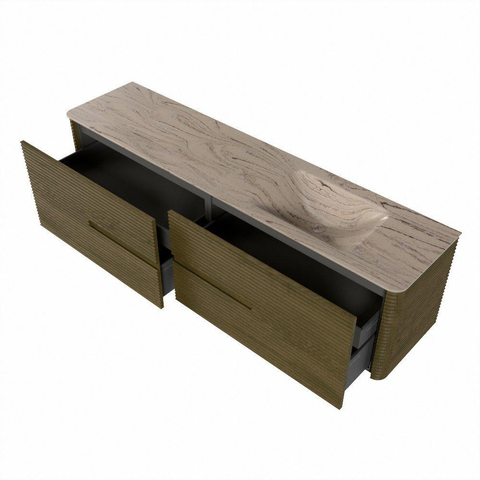 Mondiaz CIRO-DLUX Meuble de salle de bains - 190x45x50cm - Plan vasque solid surface Arena - 1 lavabo à droite - 1 trou de robinetterie - 4 tiroirs - Dusk SW1533129