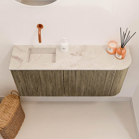 Mondiaz JOYA-DLUX 91.6cm meuble de salle de bains - arrondi droit couleur Dusk - Vasque FAYE position Gauche Sans trou de robinet couleur Frappe. SW1423139