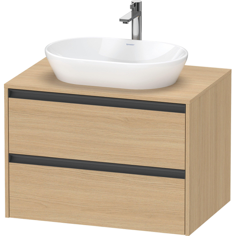 Duravit Ketho.2 Wastafelonderbouwkast - inclusief consoleplaat - met 2 laden - 80x55x56.8cm - met handgrepen antraciet - natuur eiken mat SW771981