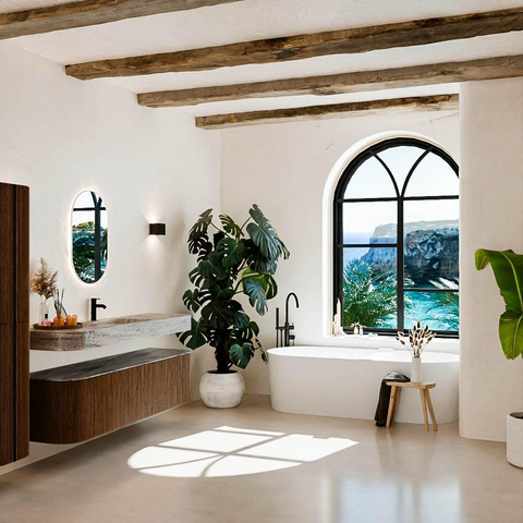 MONDIAZ THOR-DLUX 170cm badmeubel ronding links + rechts kleur Walnut met 1 lade en 2 deuren. Vrijhangende wastafel CLOUD Midden 1 kraangat kleur Oza. SW1465680