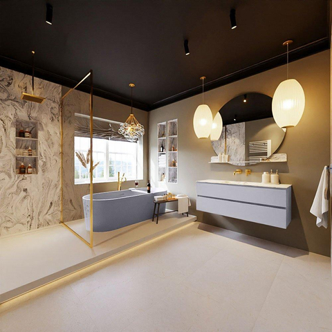 MONDIAZ VICA-DLUX Ensemble meuble de salle de bains - 130cm - meuble bas cale- 2 tiroirs - lavabo encastré cloud central - sans trous de robinet - version hauteur 60cm - glace SW1088345