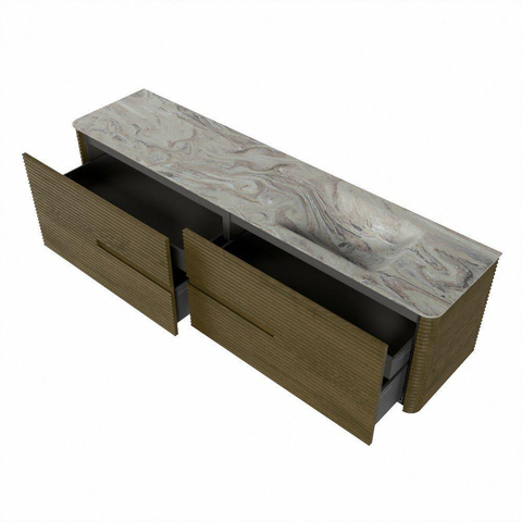 Mondiaz CIRO-DLUX Ensemble de meubles de salle de bains - 190x45x50cm - Plan-vasque solid surface Glace - 1 lavabo à droite - 1 trou de robinet - 4 tiroirs - Dusk SW1533014