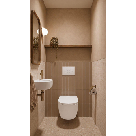 QeramiQ Dely Swirl Toiletset - 36.5x53cm - Geberit UP100 inbouwreservoir - slim zitting - witte bedieningsplaat - ronde knoppen - wit mat SW1126126