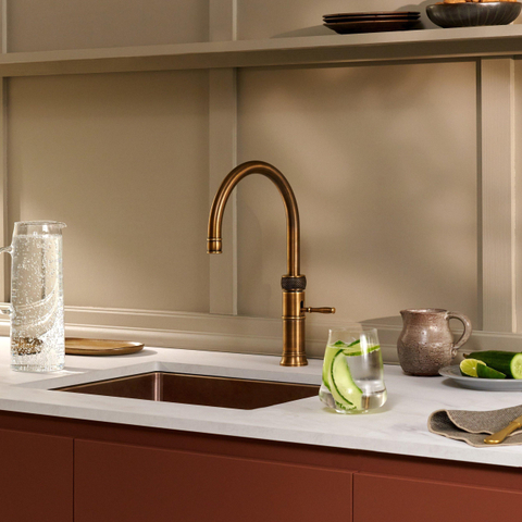Quooker Classic Fusion Round kokendwaterkraan - draaibare uitloop - PRO3 incl. Cube reservoir - Warm / kokend / bruisend / gefilterd water - Messing patina SW769507