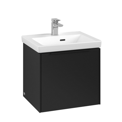 Villeroy & Boch Subway 3.0 meuble sous-lavabo - 50x40x40cm - avec poignée Volcano Black 1 tiroir à fermeture douce 1 découpe pour siphon panneau de particules volcano black SW730483