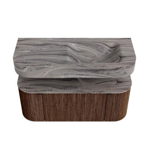 MONDIAZ THOR-DLUX Meuble de salle de bains - 110cm - arrondi gauche + droite - couleur Walnut - 1 tiroir et 2 portes - Vasque suspendue CLOUD Droite 1 trou de robinet - couleur Sombra SW1463036