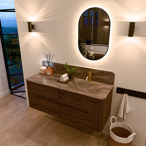 Mondiaz CIRO-DLUX Meuble de salle de bains - 130x45x50cm - Plan-vasque solid surface Oza - 1 lavabo à droite - 1 trou de robinet - 4 tiroirs - Dusk SW1533377