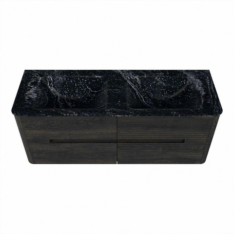 Mondiaz CIRO-DLUX Badkamermeubelset - 130x45x50cm - Solid surface wastafel Lava - 2 wasbak Dubbel - 2 kraangaten - 4 lades - Shadow SW1532278