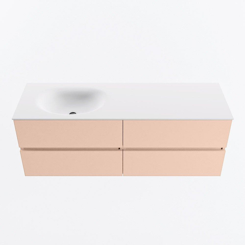 MONDIAZ VICA Badkamermeubelset - 140cm - onderkast rosee - 4 lades - wastafel moon links - 1 kraangat - 60cm hoge versie - talc SW1080378