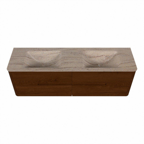 Mondiaz CIRO-DLUX Badkamermeubelset - 160x45x50cm - Solid surface wastafel Saba - 2 wasbak Dubbel - 2 kraangaten - 4 lades - Ruby SW1531908