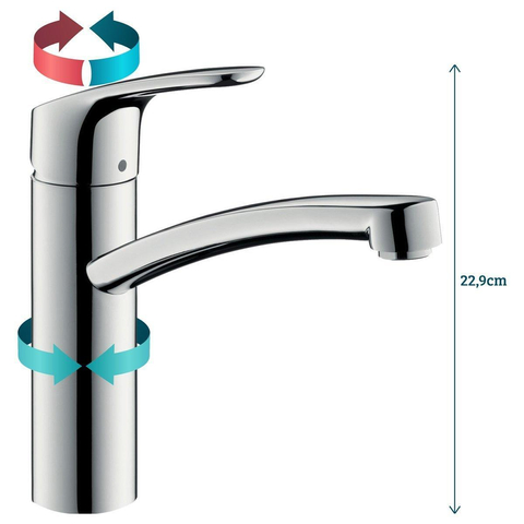 Hansgrohe keukenkranen Focus - 1 gats keukenkraan - ecosmart - met draaibare uitloop - coolstart - hoogglans chroom 0605472