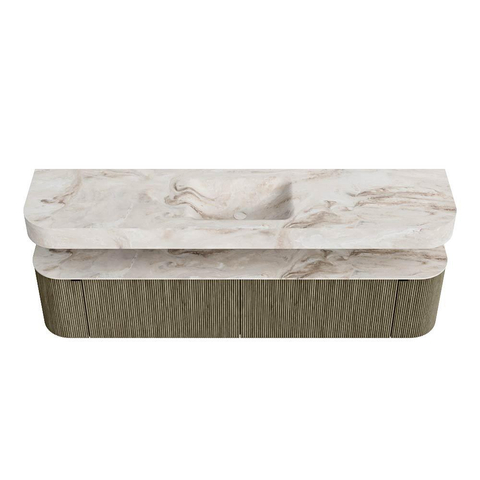 MONDIAZ THOR-DLUX 200cm meuble de salle de bains arrondi gauche + droite couleur Shadow avec 2 tiroirs et 2 portes. Vasque suspendue CLOUD Milieu sans trou de robinet couleur Frappe. SW1467026