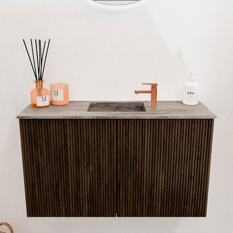 Mondiaz JOYA-DLUX 70cm toiletmeubel - kleur Walnut - Wastafel FAYE positie Midden 1 kraangat kleur Oza. SW1424557