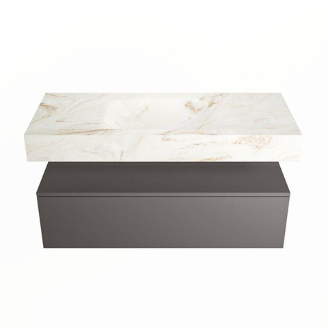 Mondiaz ALAN-DLUX Ensemble de meuble - 110cm - meuble Dark grey mat - 1 tiroir - Lavabo Cloud Frappe suspendu - vasque Centre - 0 trous de robinet SW805018