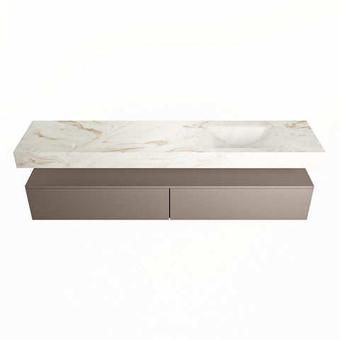 Mondiaz ALAN-DLUX Ensemble de meuble - 200cm - meuble Smoke mat - 2 tiroirs - Lavabo Cloud Frappe suspendu - vasque Droite - 1 trou de robinet SW805337