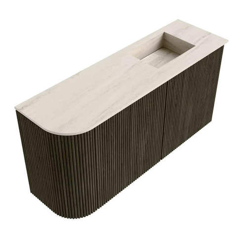 Mondiaz JOYA-DLUX Meuble de salle de bains 81,6cm - arrondi gauche couleur Shadow - Vasque FAYE position Droite 1 trou de robinet couleur Meli SW1424906