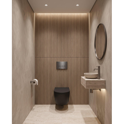 QeramiQ Dely Swirl Toiletset - 36.3x51.7cm - Geberit UP320 inbouwreservoir - met Burda frame - 35mm zitting - gunmetal bedieningsplaat - rechthoekige knoppen - mat zwart SW1138611