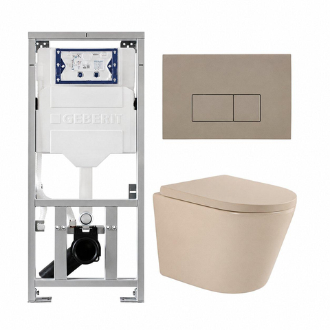 QeramiQ Dely Pack WC - 36,3x51,7cm - à fond creux - sans bride - réservoir encastré Geberit UP320 - abattant WC softclose 35 mm - plaque de déclenchement taupe - boutons rectangulaires - mat beige SW1236506