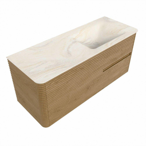 Mondiaz CIRO-DLUX Meuble de salle de bains - 120x45x50cm - Plan vasque solid surface Ostra - 1 vasque à droite - sans trous de robinetterie - 2 tiroirs - Chêne SW1530990