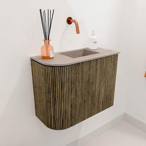 Mondiaz JOYA-DLUX Meuble de salle de bains 51,6cm - arrondi gauche couleur Dusk - Vasque FAYE position Droite Sans trou de robinet couleur Saba SW1426078