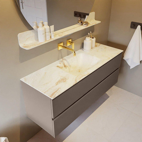 MONDIAZ VICA-DLUX Ensemble meuble de salle de bains - 130cm - meuble bas smoke - 2 tiroirs - lavabo encastré cloud au milieu - sans trous de robinet - version hauteur 60cm - frape SW1088950