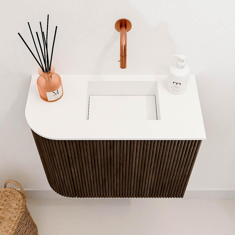 Mondiaz JOYA 51.6cm meuble de toilette - arrondi gauche couleur Walnut - Vasque FAYE position Droite Sans trou de robinet couleur Talc. SW1412167