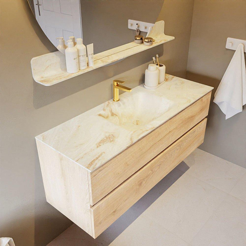 MONDIAZ VICA-DLUX Badkamermeubelset - 130cm - onderkast washed oak - 2 lades - inbouw wastafel cloud midden - 1 kraangat - 60cm hoge versie - frape SW1088775
