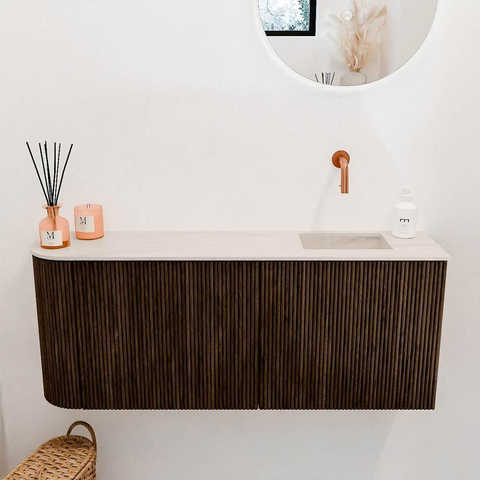 Mondiaz JOYA-DLUX 101.6cm toiletmeubel - ronding links kleur Walnut - Wastafel FAYE positie Rechts Zonder kraangat kleur Meli. SW1424443