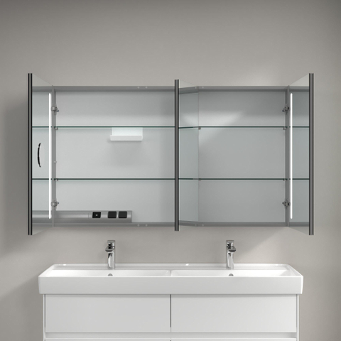 Villeroy & Boch my view 14 My View spiegelkast - met 3 deuren - met geïntegreerde LED verlichting verticaal - 130x75x17.3cm - zilver 1024983