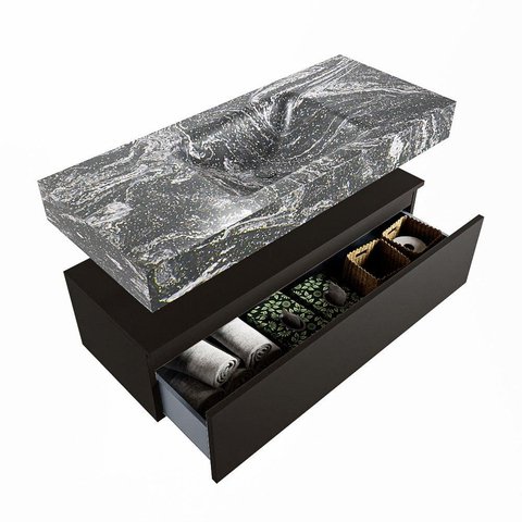 Mondiaz ALAN-DLUX Ensemble de meuble - 110cm - meuble Urban mat - 1 tiroir - Lavabo Cloud Lava suspendu - vasque Centre - 0 trous de robinet SW808067