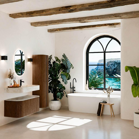 MONDIAZ THOR-DLUX Meuble de salle de bains 100cm arrondi gauche + droite couleur Walnut avec 1 tiroir et 2 portes. Vasque suspendue CLOUD Droite 1 trou de robinet couleur Frappe. SW1467338