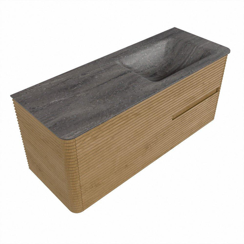 Mondiaz CIRO-DLUX Badkamermeubelset - 120x45x50cm - Solid surface wastafel Oza - 1 wasbak Rechts - 1 kraangat - 2 lades - Oak SW1531108