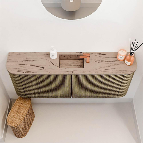 Mondiaz JOYA-DLUX Meuble de salle de bains 113.2cm - arrondis gauche et droite couleur Dusk - Vasque FAYE position Milieu 1 trou de robinet couleur Arena SW1425793