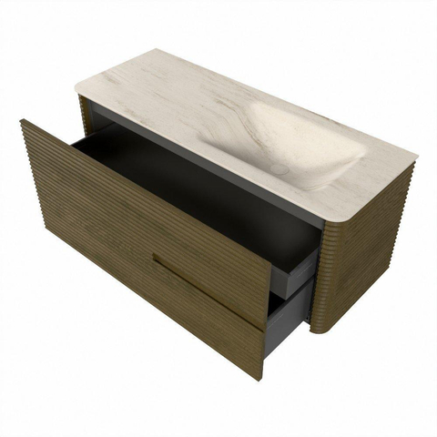 Mondiaz CIRO-DLUX Ensemble de meubles de salle de bains - 120x45x50cm - Vasque en solid surface Meli - 1 bassin à droite - sans trous de robinetterie - 2 tiroirs - Dusk SW1533154