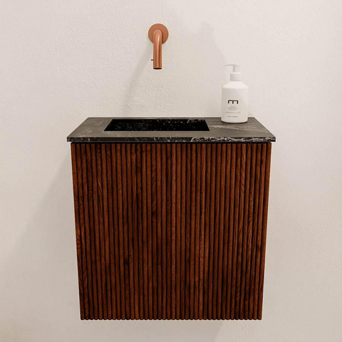 Mondiaz JOYA-DLUX 40cm toiletmeubel - kleur Ruby - Wastafel FAYE positie Links Zonder kraangat kleur Lava. SW1423588