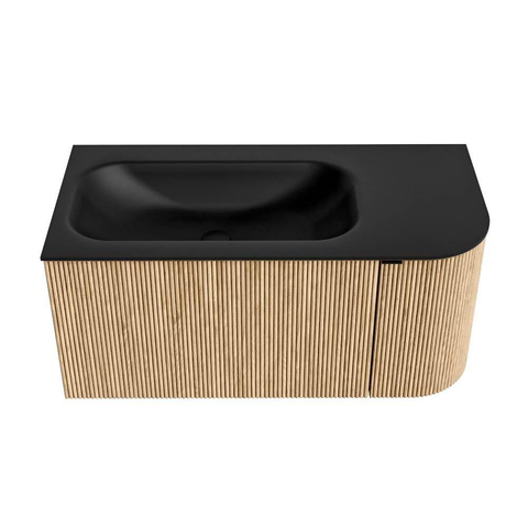 MONDIAZ KURVE Meuble de salle de bains 95 cm avec module 25 R couleur Oak avec 1 tiroir et 1 porte. Lavabo BIG SMALL gauche 1 trou de robinet Urban. SW1138376