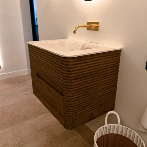 Mondiaz CIRO-DLUX Badkamermeubelset - 70x45x50cm - Solid surface wastafel Frappe - 1 wasbak Midden - zonder kraangaten - 2 lades - Dusk SW1533810
