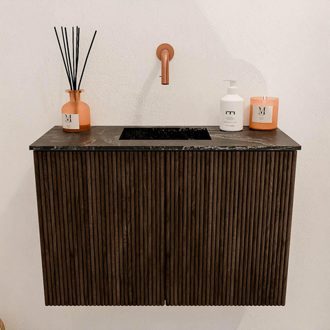 Mondiaz JOYA-DLUX 60cm toiletmeubel - kleur Walnut - Wastafel FAYE positie Midden Zonder kraangat kleur Lava. SW1422436