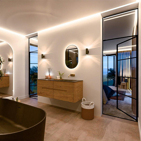 Mondiaz CIRO-DLUX Meuble de salle de bains - 140x45x50cm - Plan vasque solid surface Lava - 1 lavabo à droite - sans trous de robinetterie - 4 tiroirs - Chêne SW1531015