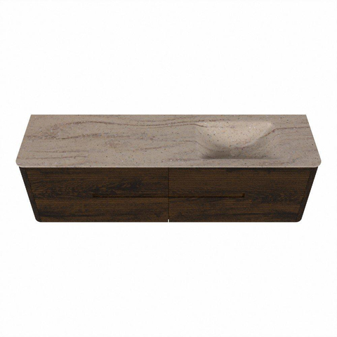 Mondiaz CIRO-DLUX Meuble de salle de bains - 170x45x50cm - Plan vasque Solid Surface Saba - 1 lavabo à droite - sans trous de robinetterie - 4 tiroirs - Noyer SW1530703