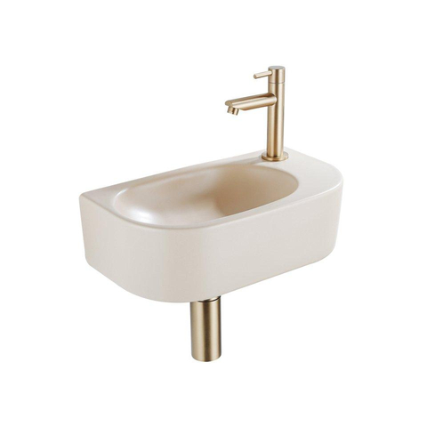 Fugaflow Efficiente Pietra Ensemble lave-mains - 40x21,5x12cm - droite - lisse - demi-rond - 1 trou de robinet - céramique - robinet de lavabo laiton brossé - bonde - siphon abaissé - beige SW1442382