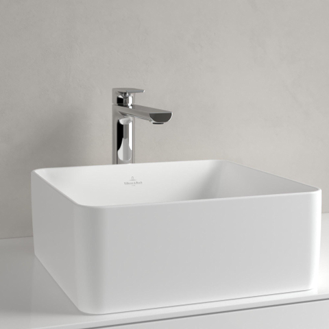 Villeroy & Boch Collaro opzetwastafel vierkant - 38x38cm - zonder overloop - zonder kraangat CeramicPlus - Stone White (mat wit) SW336078