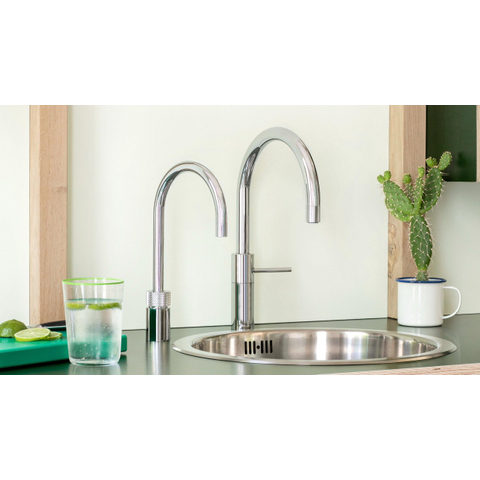 Quooker Nordic Round Twintaps - draaibare uitloop - Combi incl. Cube reservoir - Warm / kokend / bruisend / gefilterd water - Chroom SW299750