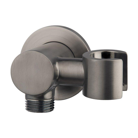 Wiesbaden Unimatch Wandaansluitbocht - met kantelbare handdouchehouder rond 1/2" - PVD - gunmetal (antraciet) SW454671