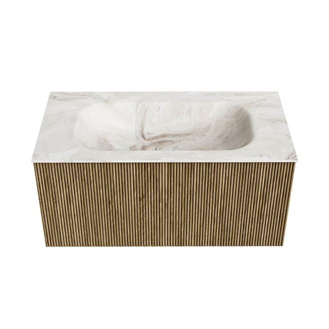 Mondiaz KURVE-DLUX Badkamermeubelset - 90x46x40cm - 1 lade - wastafel solid surface - midden - 1 kraangat - Dusk SW1414885