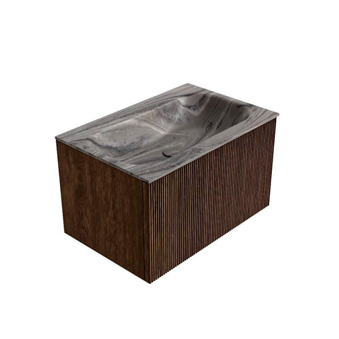MONDIAZ KURVE-DLUX 70cm badmeubel kleur Walnut met 1 lade en 0 deuren. Wastafel BIG SMALL Midden zonder kraangat Sombra. SW1433638