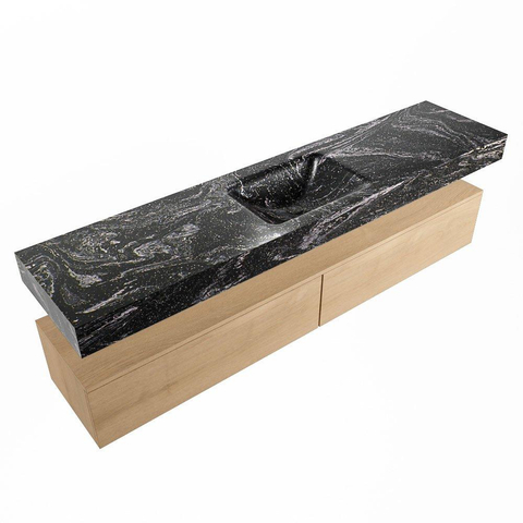 Mondiaz ALAN-DLUX Ensemble de meuble - 200cm - meuble Washed Oak mat - 2 tiroirs - Lavabo Cloud Lava suspendu - vasque Centre - 1 trou de robinet SW808781
